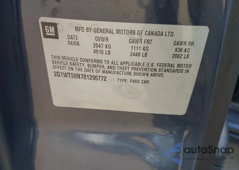 2008 Chevrolet Impala Lt z USA, uszkodzony, nr VIN 2G1WT58N781296772